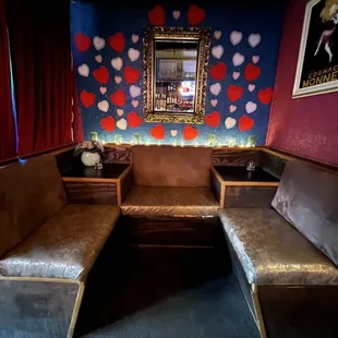  a couch and a mirror