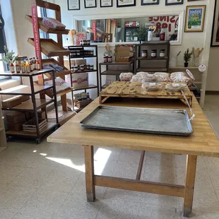 a table with a pan on it