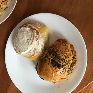 Cinnamon roll and spinach empanada