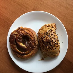 Chocolate cream cheese Danish and spicy empanada