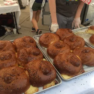 Spicy Cheese Bread at Farmer's Market.  Overpriced or too low of quality to demand $9 per loaf.