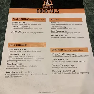 Cocktail menu
