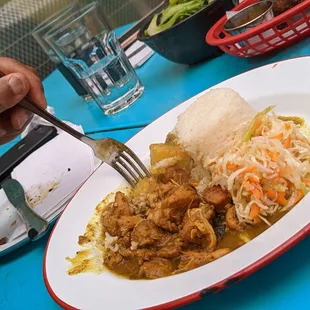 Curry chicken, rice, cabbage &amp; carrot slaw..the way to nyam it at Stella's Caribbean cuisine in Park Slope, Brooklyn!!