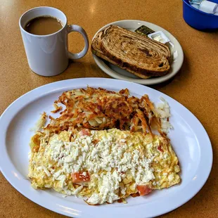 Feta, tomato and onion omelette