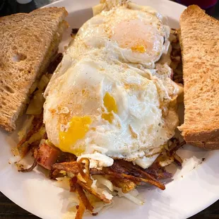 Ham Stack with over easy eggs