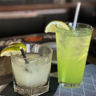 two cocktails on a table