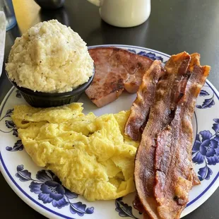 Pick 4. Eggs, ham, bacon, cheese grits