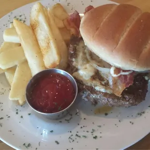 The soon to be famous Lake Verret burger with bacon!  Worth every last calorie!