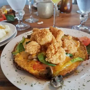 Vegetable frittata with shrimp, and bottomless mimosas