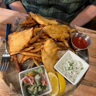 a platter of fish and chips