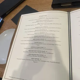 Starters menu