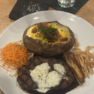 Filet and loaded baked potato