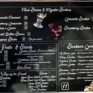 a menu on a blackboard
