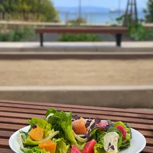 Golden Gem - golden beets, fennel, sprouts, hummus, chili-coriander vinaigrette
