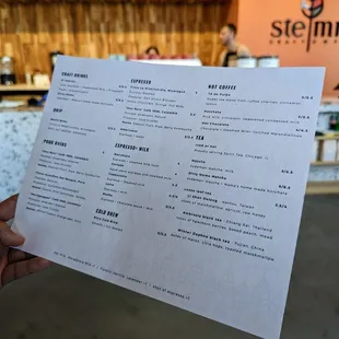 Coffee menu