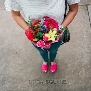 Come by Utica Square and get a wrapped bouquet!