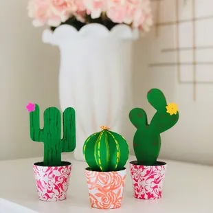 These DIY Cacti can be painted and decoupaged and colors you choose