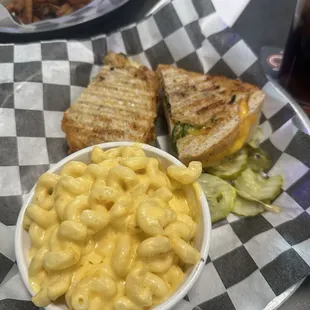 chipotle chicken sandwich + side of mac and cheese