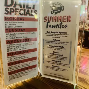 a menu for the restaurant