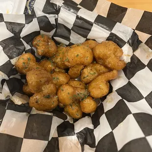 Cauliflower bites with &quot;toxic&quot; sauce. Kind of a tangy, slightly sweet note.