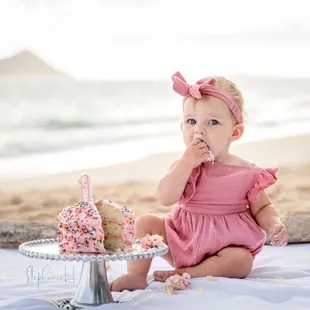 First birthday cake smash on a gorgeous Oahu Hawaii beach.