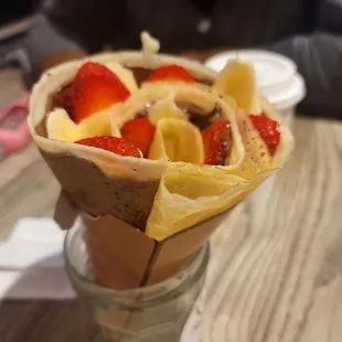 Crepes with Nutella Strawberry banana filling.