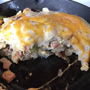 an omelet in a skillet