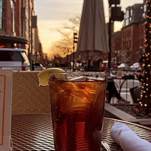 Sweet iced tea at sunset