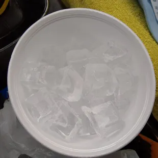 Large cup of Ice- 60 cents. Cubed not crushed