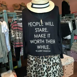 Fun graphic tee goes great with these leopard shorts and fun fedora!