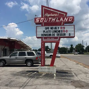 a sign for the restaurant