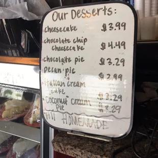 Dessert Menu