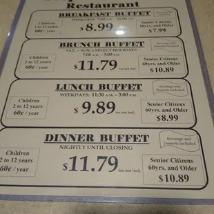 Menu prices (March 2020).
