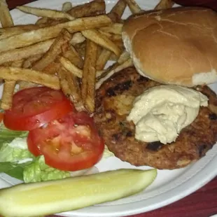 Veggie burger and fries