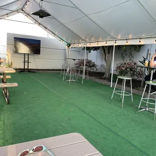 Outdoor patio. Dog friendly even brought my buddy some dog treats