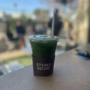 Matcha ceremonial tea topped off with oat milk