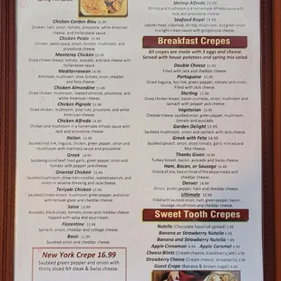 Crepe menu as of May 2022