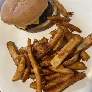 Cheeseburger and French fries not much flavor