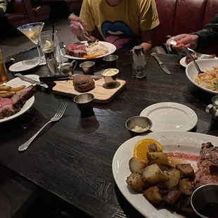 3 medium rare prime ribs &amp; shrimp scampi