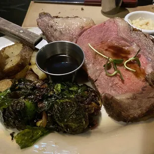 Prime rib, maple bacon Brussel sprouts &amp; rosemary potatoes