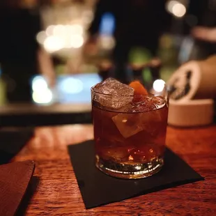 a drink on a bar table