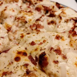 a close up of a pizza
