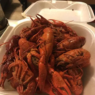 lobsters in a styrofoam container