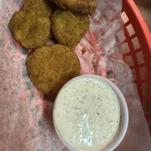 Deep Fried Pickles with horseradish sauce