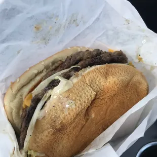 a hamburger in a wrapper