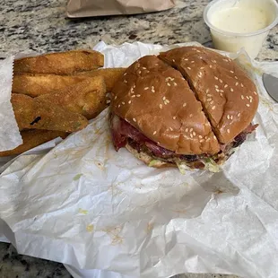 Pastrami Burger and Zucchini Strips
