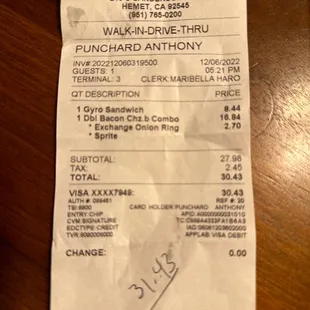 I even gave a tip for the good service.... But no bacon on the burger is just bad business