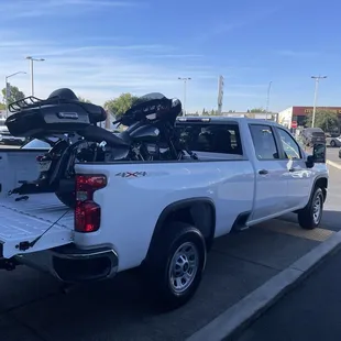 View of Harley in bed of 2024 Chevrolet, 3500HD