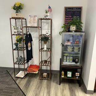 Display area with merch and food