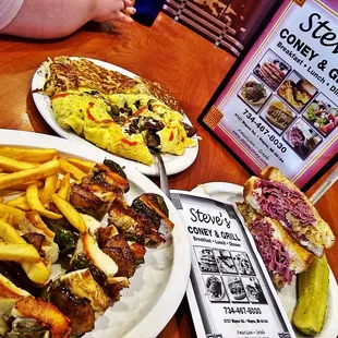 Chicken Kebob, Gyro Feta Omelette n Rueben Sandwich